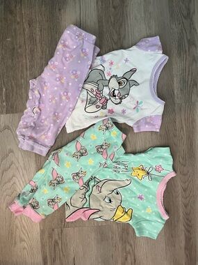 Disney Girls Dumbo & Thumper 4 Piece Pajama Set - Mint, Lavender, White